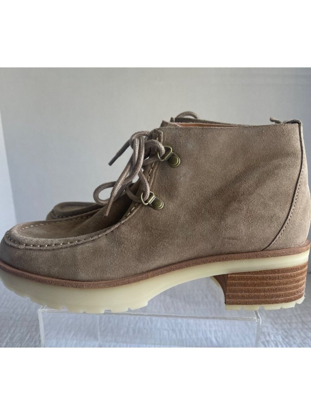Kork-Ease Wales Women Taupe Suede Leather Booties 7.5M Chunky Heel - Picture 2 of 9